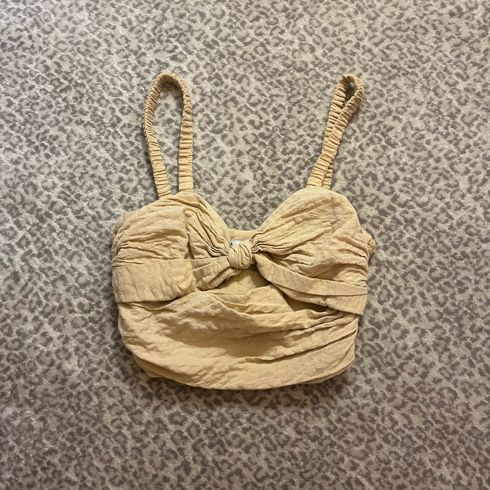 Zara- Women's Cream Knotted Top